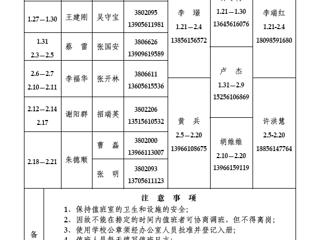 beat365官方网站（相山校区）学校办公室2014年寒假值班表