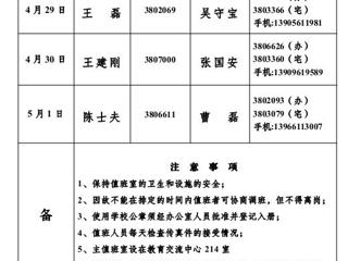 beat365官方网站(相山校区)学校办公室2013年劳动节假期值班表